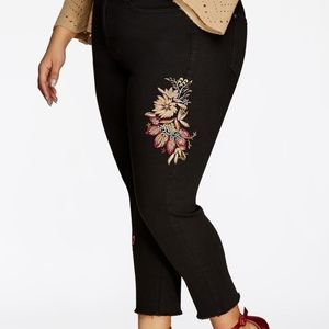 Plus Size Black Embroidered Skinny Jeans